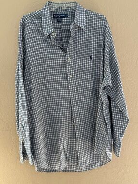Ralph Lauren Blue and White Check Cotton Button-Down Shirt